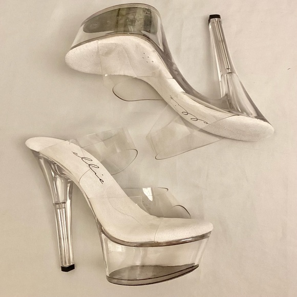 Ellie Stripper Dancer Heels Shoes 6” Double Strap Transparent Clear Women’s Sz 8 - Picture 8 of 11